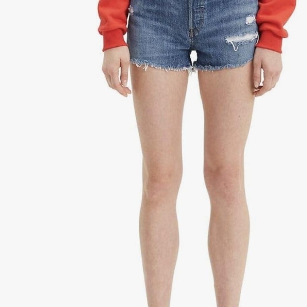 Levi's Distressed Cutoff Denim Shorts in Medium Blue